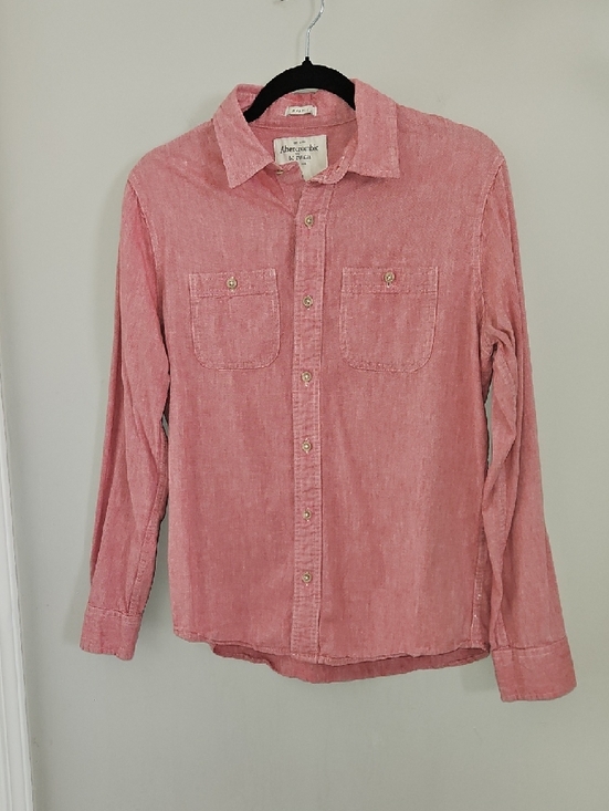 Abercrombie & Fitch Muscle Fit Button Up Shirt Small Red Distressed Look Cotton - Picture 5 of 10